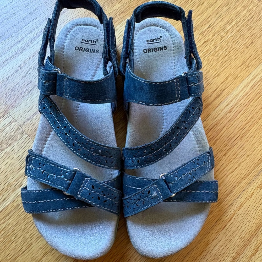 Earth Origins Navy Blue Velcro Strap Comfort Sandals - Picture 3 of 6